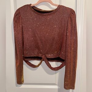 Puff sleeve cutout crop glitter top